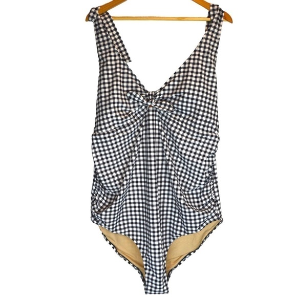 GAP Plus Size Black & White Gingham Check One Piece Halter Tie Swimsuit Size XXL - Picture 1 of 7